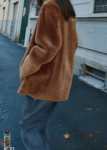 Kahverengi Kadın deri Kürk Midi Ceket - Görsel 5