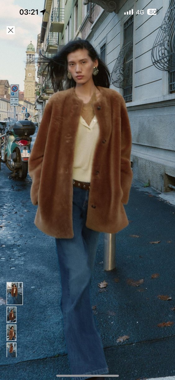 Kahverengi Kadın deri Kürk Midi Ceket - Görsel 4