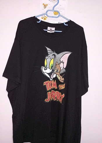 Siyah Tom ve Jerry Baskılı Büyük beden tişört.