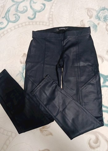 Kadın Lacivert Deri Görünümlü Dar Paça Tayt - Görsel 2