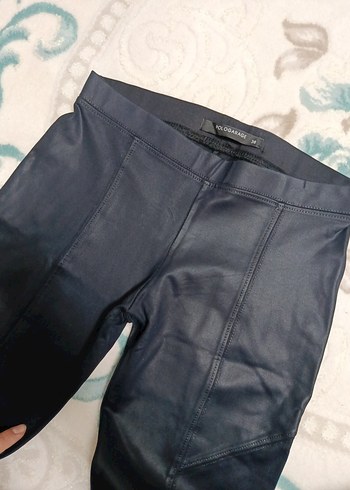 Kadın Lacivert Deri Görünümlü Dar Paça Tayt - Görsel 3