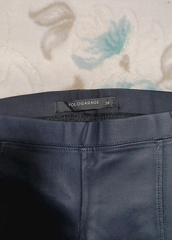 Kadın Lacivert Deri Görünümlü Dar Paça Tayt - Görsel 4