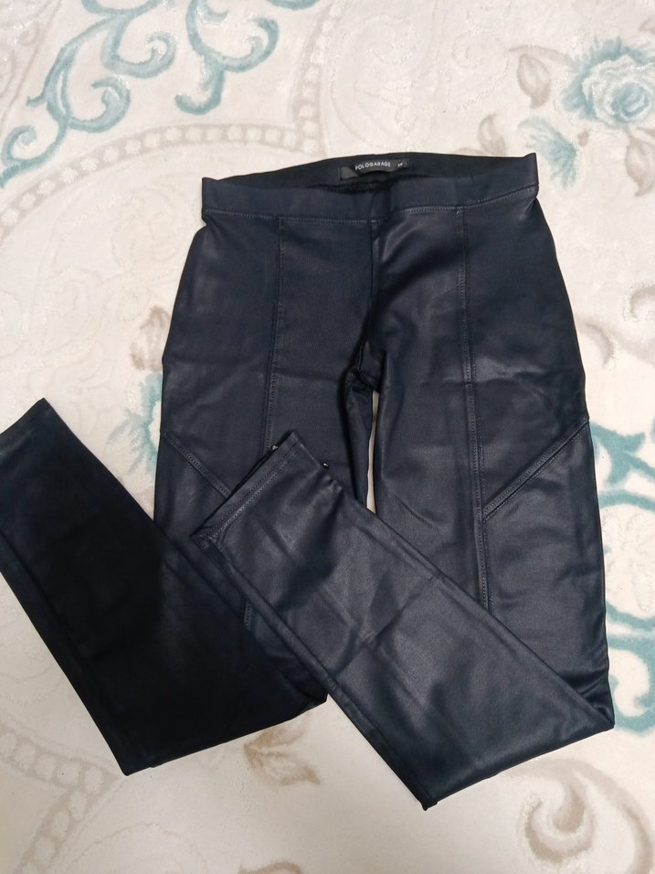 Kadın Lacivert Deri Görünümlü Dar Paça Tayt - Görsel 2