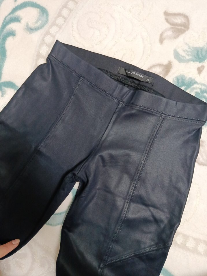 Kadın Lacivert Deri Görünümlü Dar Paça Tayt - Görsel 3