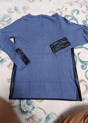 Mavi Düğmeli Kadın Triko Sweatshirt - Görsel 2