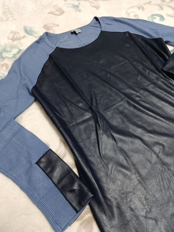 Mavi Düğmeli Kadın Triko Sweatshirt - Görsel 5