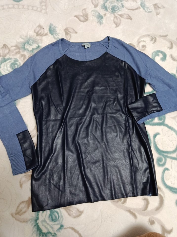 Mavi Düğmeli Kadın Triko Sweatshirt - Görsel 3