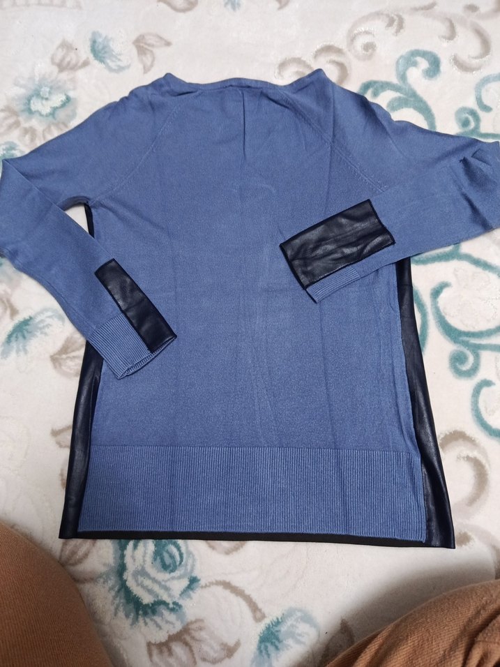 Mavi Düğmeli Kadın Triko Sweatshirt - Görsel 2