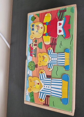 Renkli Üç Ayıcık Ahşap Çocuk Yapbozu - Görsel 2