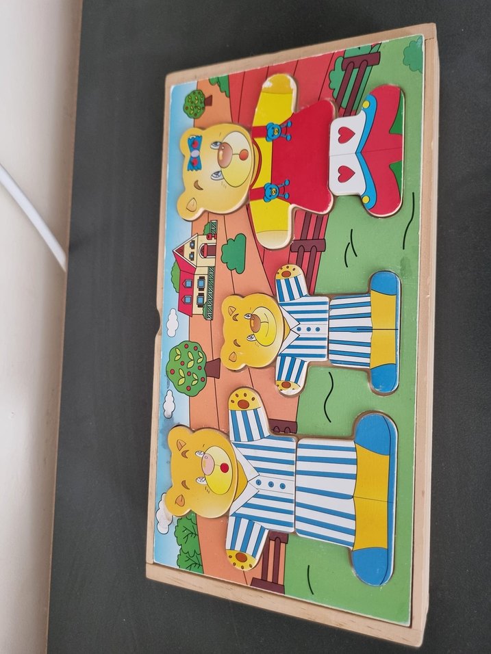 Renkli Üç Ayıcık Ahşap Çocuk Yapbozu - Görsel 2