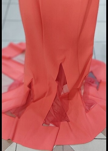 sıfır abiye nar çiçeği rengi straplez - Görsel 2