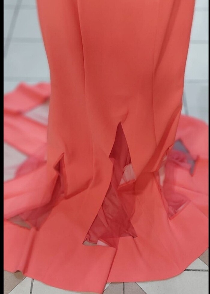 sıfır abiye nar çiçeği rengi straplez - Görsel 2