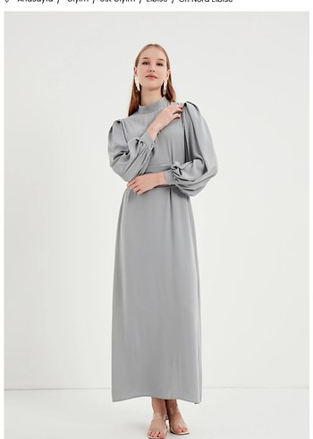 Birgülbektaş Nora  elbise Gri Uzun Kollu Drapeli Kadın Elbise - Görsel 3