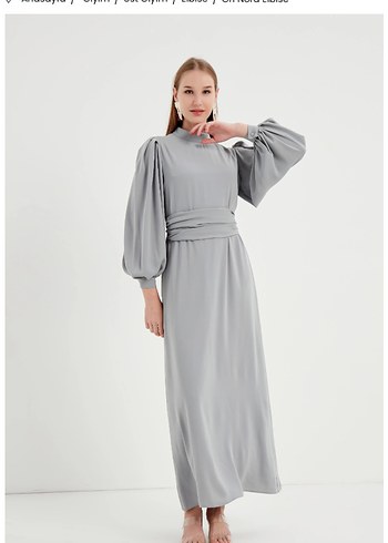 Birgülbektaş Nora  elbise Gri Uzun Kollu Drapeli Kadın Elbise - Görsel 2