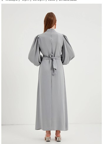 Birgülbektaş Nora  elbise Gri Uzun Kollu Drapeli Kadın Elbise - Görsel 4