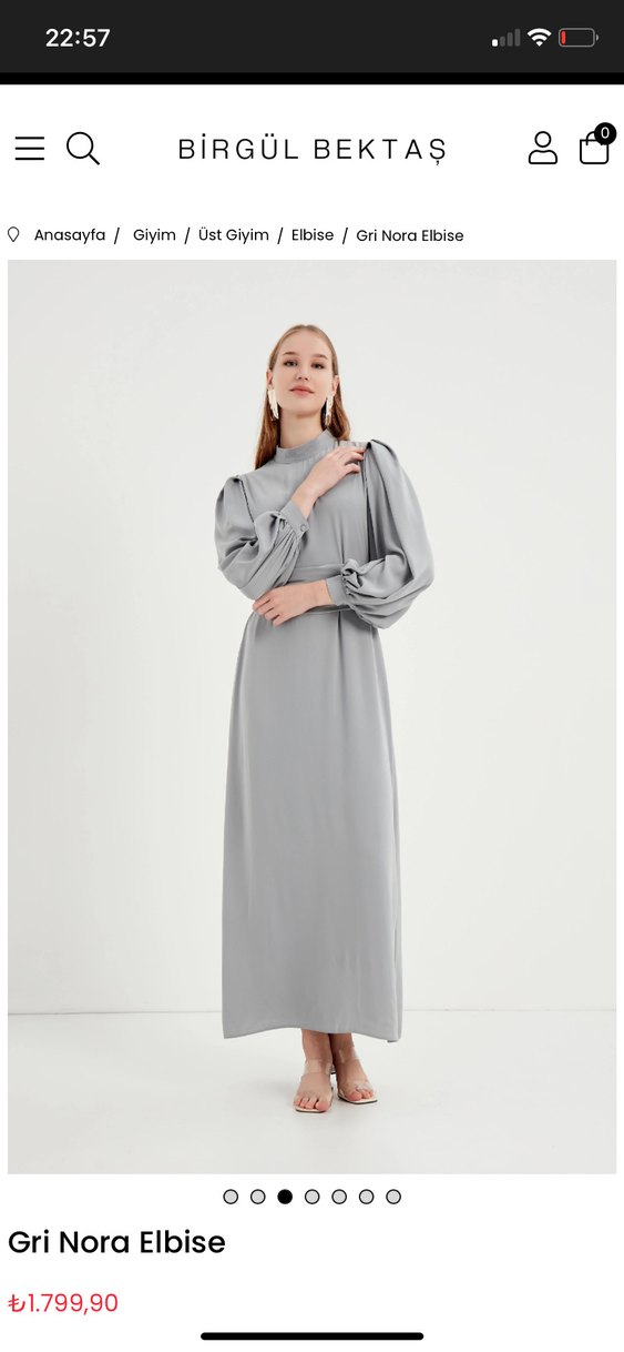 Birgülbektaş Nora  elbise Gri Uzun Kollu Drapeli Kadın Elbise - Görsel 3