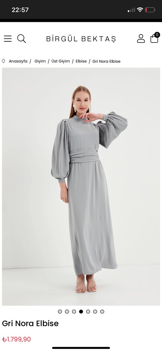 Birgülbektaş Nora  elbise Gri Uzun Kollu Drapeli Kadın Elbise - Görsel 2