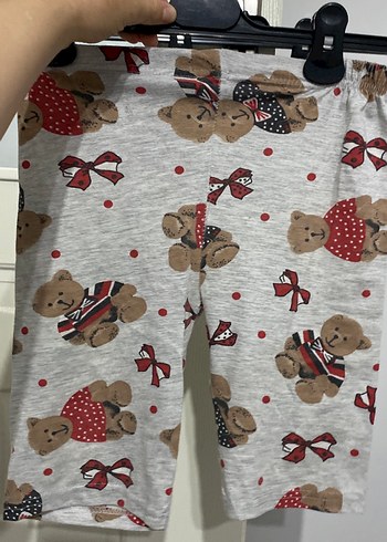 Kız Çocuk Gri Kısa Kollu Ayıcık Desenli Tişört şort takım - Görsel 3