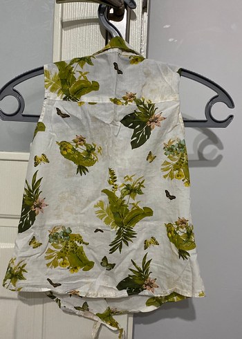 Düğmeli Bohem Desenli Kolsuz Keten Gömlek - Görsel 2