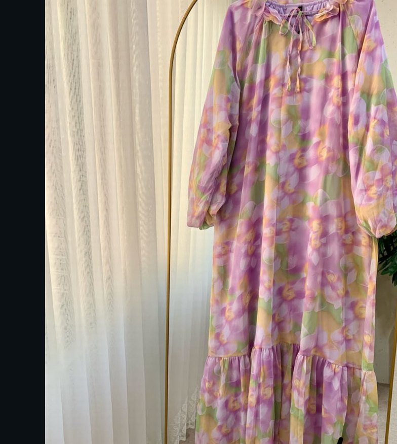 Uzun kollu çiçekli tesettür elbise - Görsel 4