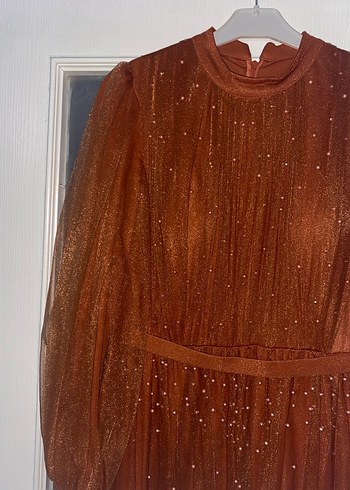 Kiremit inci detaylı tesettür abiye - Görsel 2