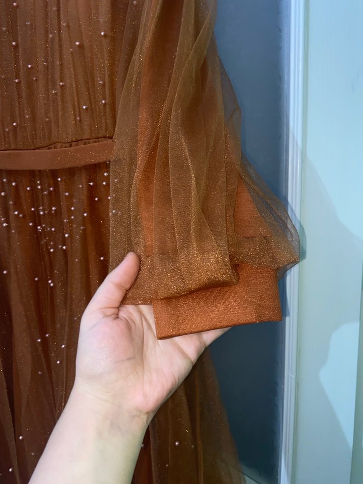 Kiremit inci detaylı tesettür abiye - Görsel 3