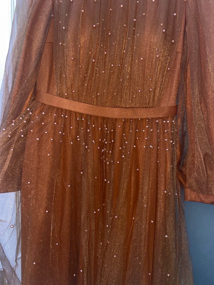 Kiremit inci detaylı tesettür abiye - Görsel 4