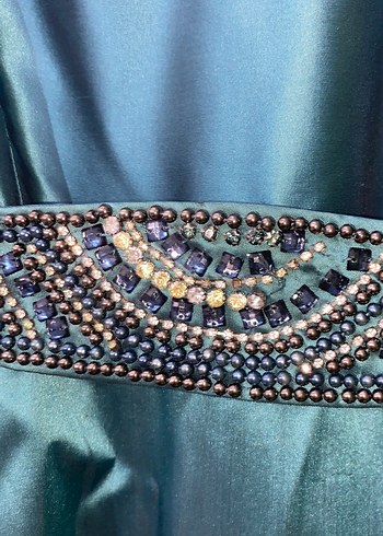 Uzun Kollu Turkuaz Uzun Abiye Elbise - Görsel 3