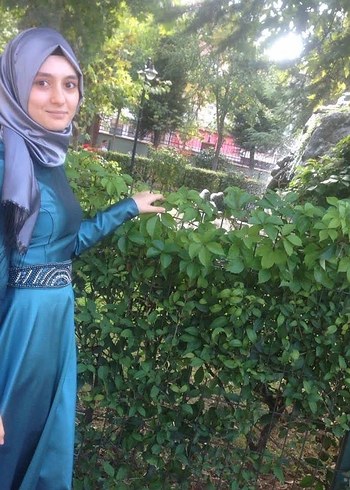 Uzun Kollu Turkuaz Uzun Abiye Elbise - Görsel 2