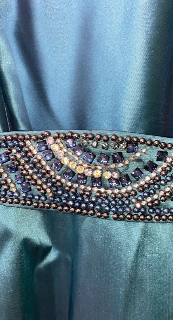 Uzun Kollu Turkuaz Uzun Abiye Elbise - Görsel 3