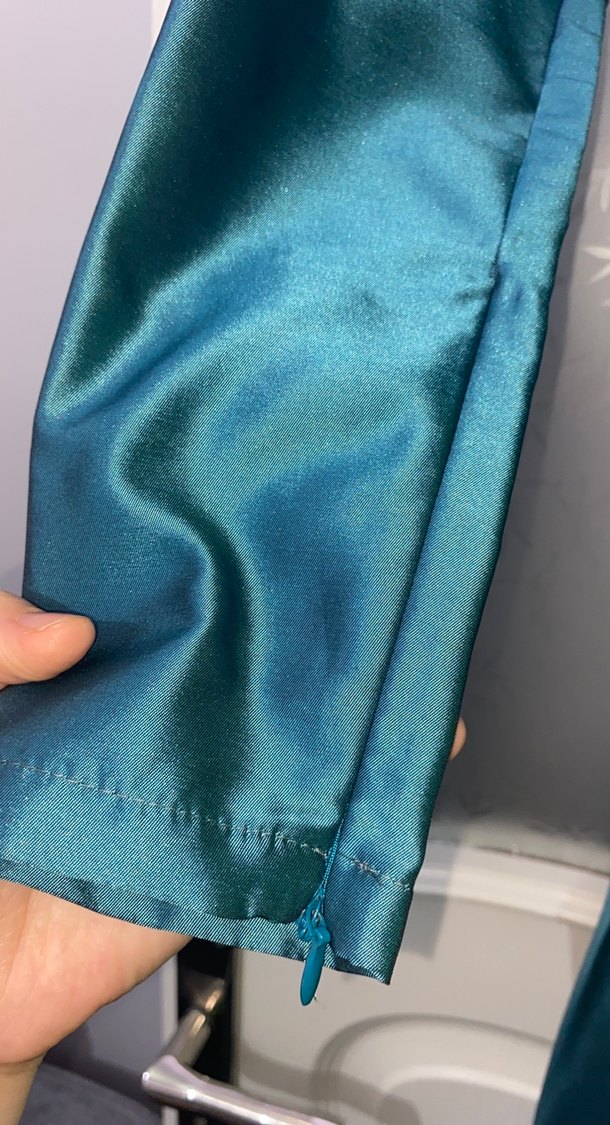 Uzun Kollu Turkuaz Uzun Abiye Elbise - Görsel 4