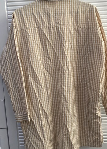 Bej Düğmeli Keten Kadın Gömlek - Görsel 4