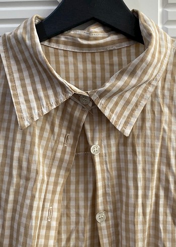 Bej Düğmeli Keten Kadın Gömlek - Görsel 2