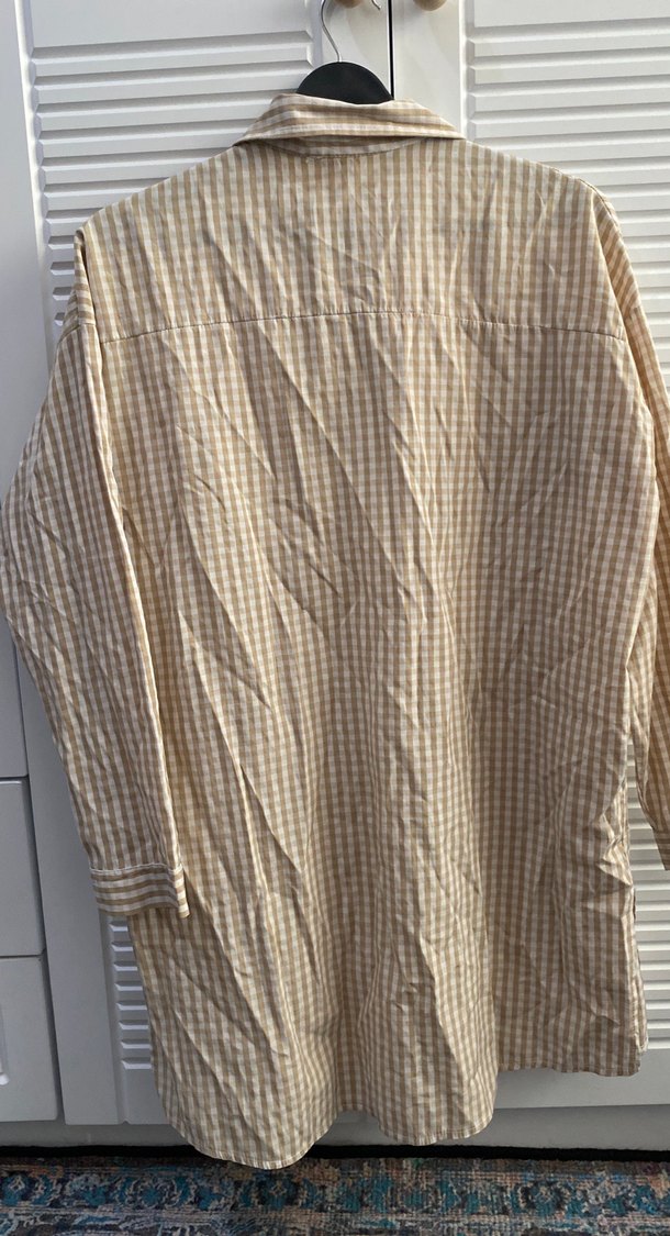 Bej Düğmeli Keten Kadın Gömlek - Görsel 4