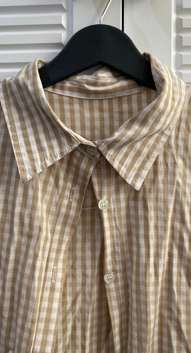 Bej Düğmeli Keten Kadın Gömlek - Görsel 2