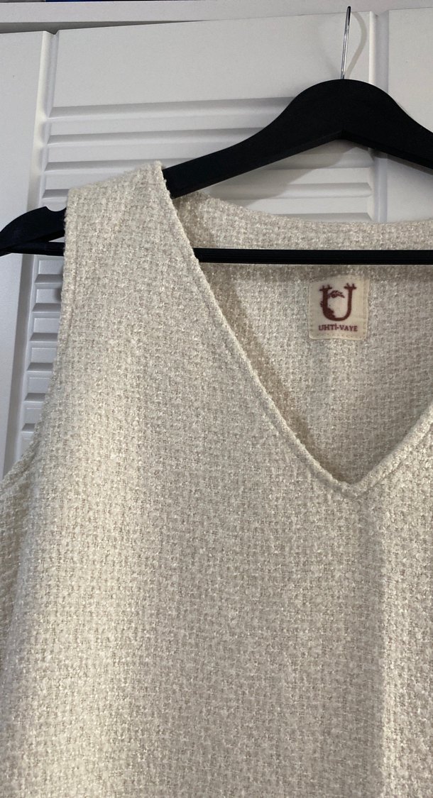 Beyaz Kolsuz Uzun Örgü Keten Elbise - Görsel 2