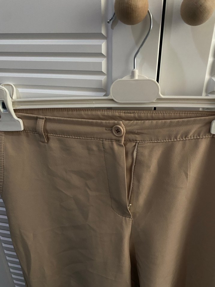 Bej Regular Fit Midi Kumaş Pantolon - Görsel 2