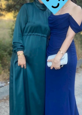Tesettür abiye Uzun zümrüt yeşili Salaş Elbise - Görsel 6
