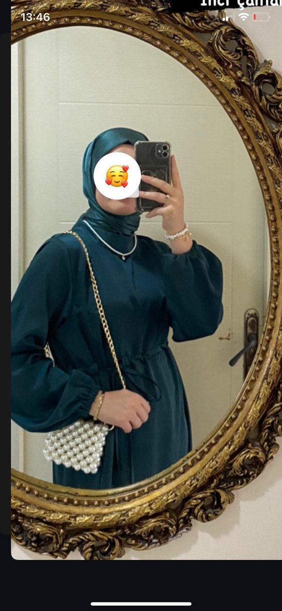 Tesettür abiye Uzun zümrüt yeşili Salaş Elbise - Görsel 2