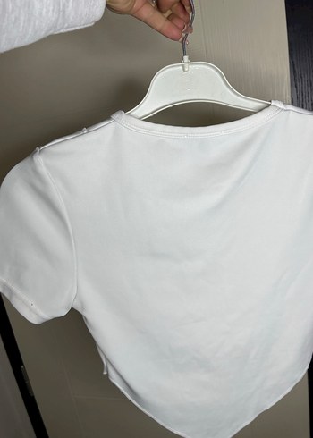 Beyaz Pamuklu Dar Kesim Tişört - Görsel 2
