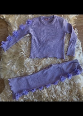 Çiçek Detaylı Renkli Kız Bebek Triko Takım - Görsel 3