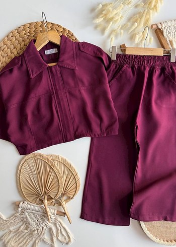 Bordo Kız Çocuk Salaş Eşofman Takımı - Görsel 3