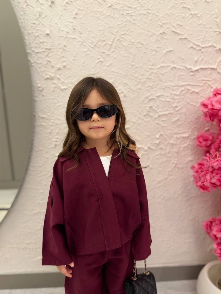 Bordo Kız Çocuk Salaş Eşofman Takımı - Görsel 2