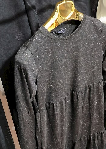 Siyah Bağlama Desenli Salaş Uzun Elbise - Görsel 2