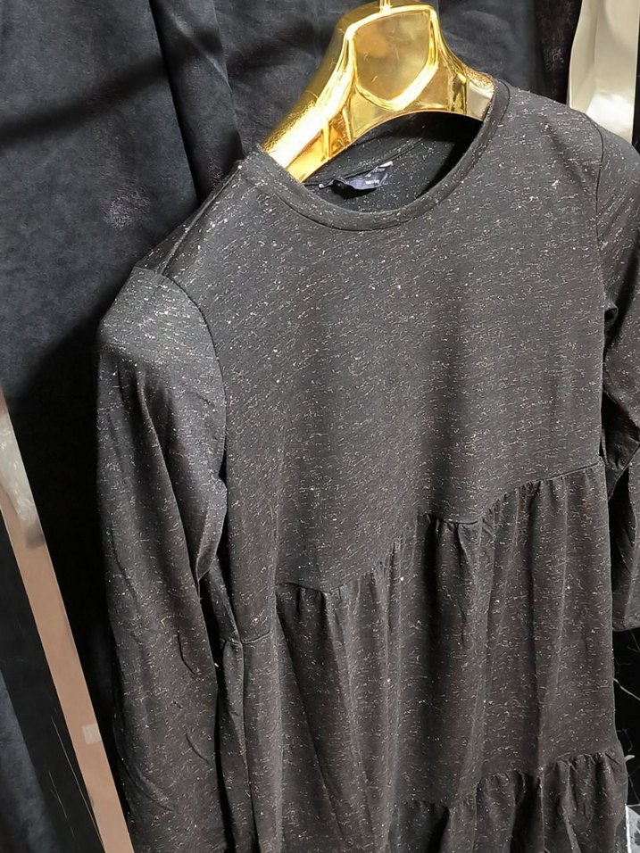 Siyah Bağlama Desenli Salaş Uzun Elbise - Görsel 2