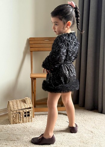 Nakışlı Beyaz Kabartmalı  Kız Etek takim - Görsel 6