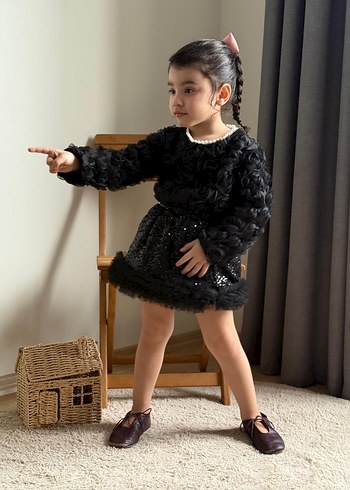 Nakışlı Beyaz Kabartmalı  Kız Etek takim - Görsel 5