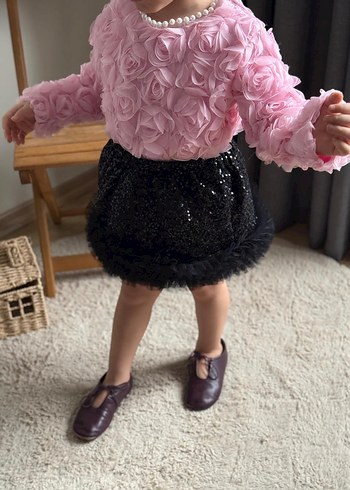 Nakışlı Beyaz Kabartmalı  Kız Etek takim - Görsel 4