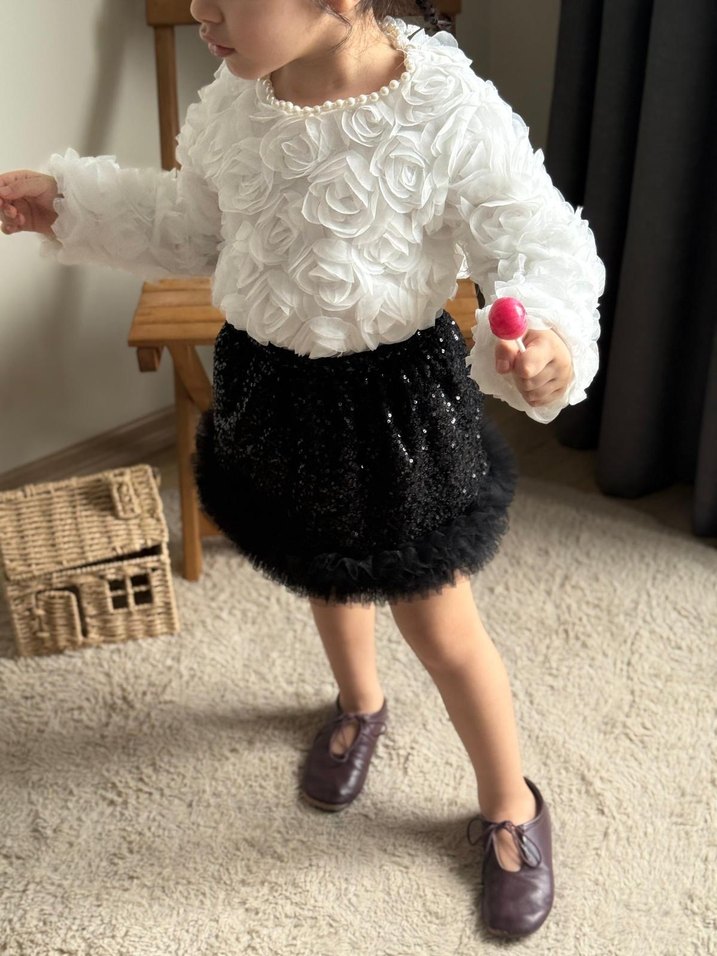 Nakışlı Beyaz Kabartmalı  Kız Etek takim - Görsel 2