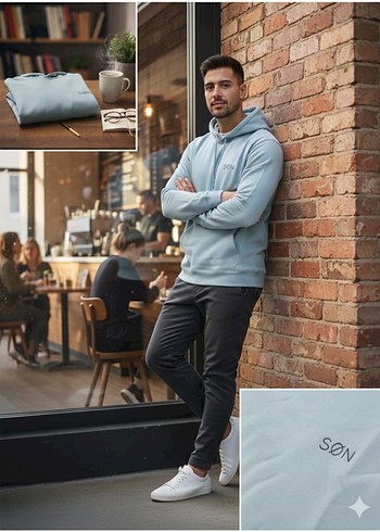 Gri Kapüşonlu Erkek Sweatshirt - Görsel 6